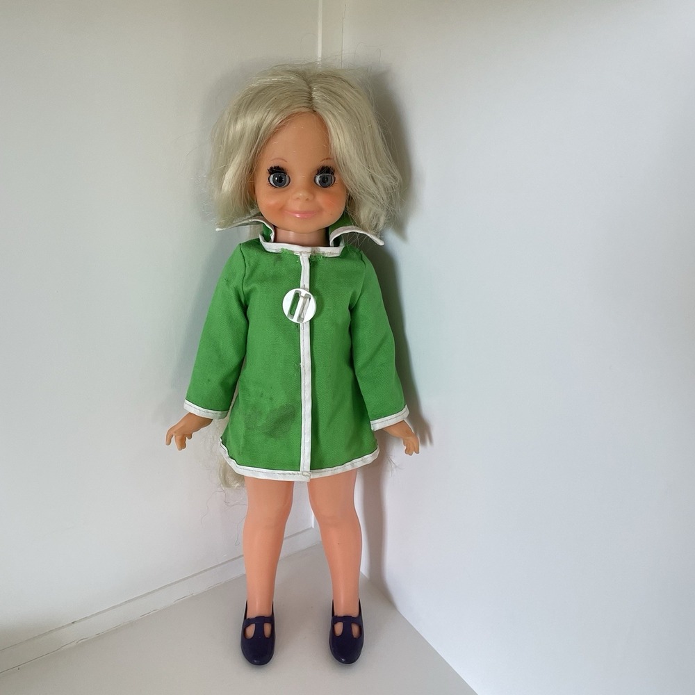 Vintage Ideal Velvet Doll Growing Hair Green Dress Purple Shoes 16" 1969 TLC